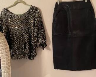 Ladies Clothing....nite life blouse/black leather skirt