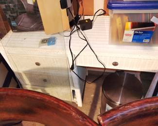 Desk with glass top.