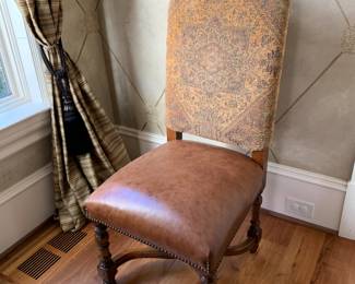 Pair leather seat side chairs