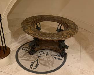 Marble glass top carved iron monkey cocktail table-Sold