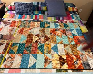 CRAZY QUILT MACHINE STITCHED LAP QUILT 
