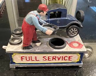 VINTAGE FULL SERVICE CAST IRON MECHANICAL  BANK 