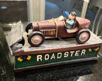 VINTAGE ROADSTER CAST IRON BANK 