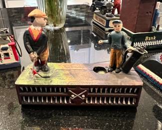 VINTAGE CAST IRON BIRDIE PUTT GOLF MECHANICAL BANK 