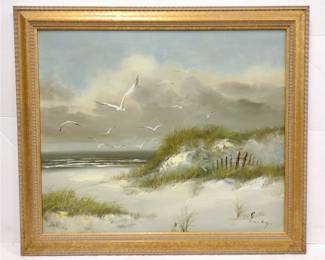 BEACH SCENE OIL ON CANVAS