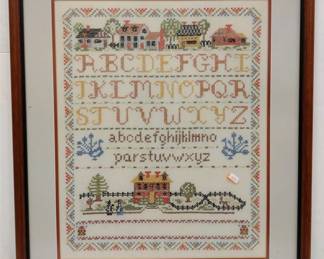 FRAMED CONTEMPORARY CROSS STITCH SAMPLER