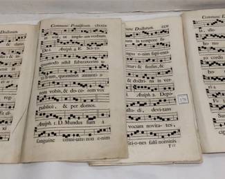 BLOCK PRINTED SHEET MUSIC WITH LATIN TEXT                                                                             