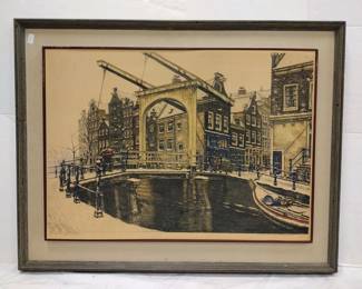 EUROPEAN DRAWBRIDGE LITHOGRAPH