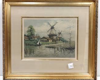EIDENBERGER LITHOGRAPH OF GREETSIEL GERMANY. PENCIL SIGNED