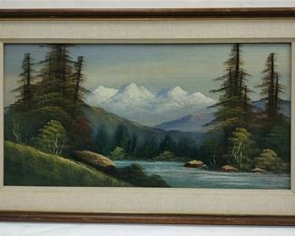  LANDSCAPE OIL ON PANEL. SMALL DENT IN TREE AREA ON LEFT 