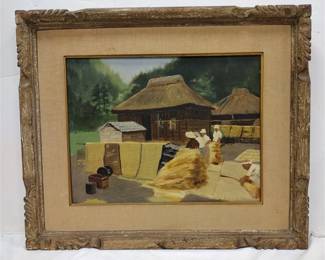HELEN TAILLON PAINTING OF INDONESIAN THATCHED ROOFS