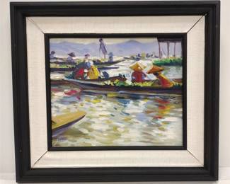 OIL PAINTING OF VIETNAM FLOATING MARKET