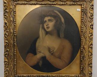These are two prints of women that were in the same frame.  The original was reversed and used as a backing board for the later added Gypsy girl. We discovered her when we took it apart.   