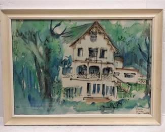 T. ERIC TURNER WATERCOLOR OF A HOUSE