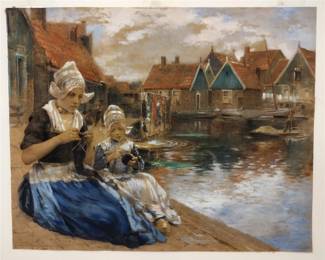 MARIE LUCAS ROBIQUET (1858-1959 FRENCH) PRINT ON SILK, HAND ACCENTED ED 
