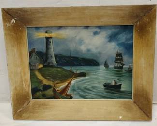 HELEN TAILLON PAINTING OF A LIGHT HOUSE SCENE