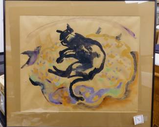 CHRISTINE M MORTON WATERCOLOR OF A CAT