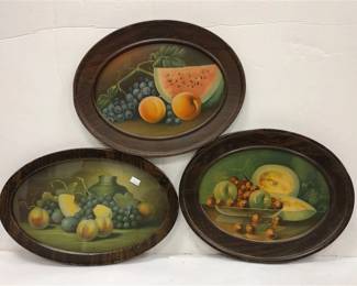 COLLECTION THREE OVAL STILL LIFE FRUIT PRINTS