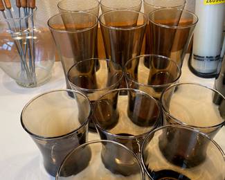 Set of 13 Amber Drinking Glasess