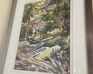Framed & Matted Watercolor of Neighborhood Homes by Juanita Hagberg