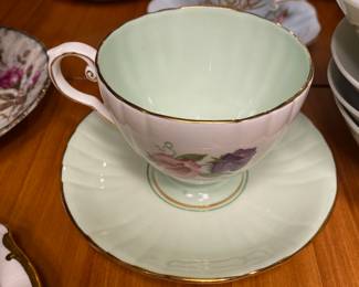 Grafton Bone China Teacup & Saucer with Pansy Design