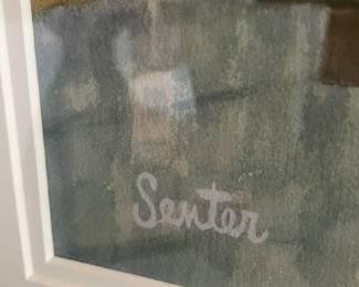 Framed & Matted Watercolor of Landscape by the Shoreline by Senter