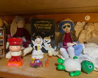 Maxine Doll "Don't Worry Be Crabby", 1972 "Berries Figurine Happiness Is Loving You" Plastic Figurine, Napco October Angel Porcelain Figurine, Japanese Bath Toy "Tommy"