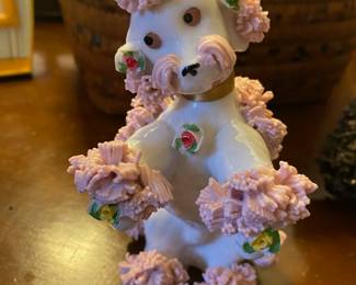 White/Pink Spaghetti French Poodle Figurine