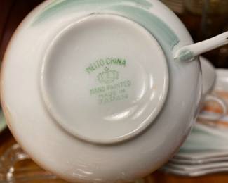 Meito China Hand Painted Japan Windmill Teacups with Trays Service for 4