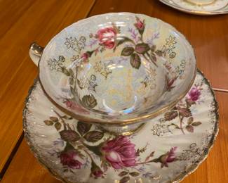 Marco Teacup & Saucer with Iridescent Rose Pattern