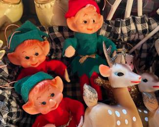 Assortment of Vintage Elf Ornaments, Reindeer Ornaments