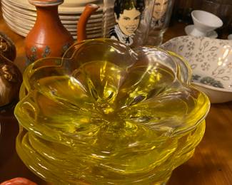 Set of 4 Yellow Glass Lotus Bowls