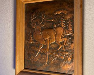 Framed Embossed Copper with Buck in the Woods Design