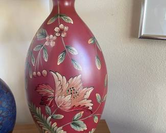 Red Painted Lamp with Floral Design