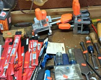 Assortment of Drill Bits, Clamps