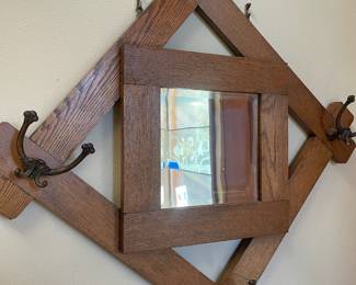 Wooden Entryway Mirror with Hangers