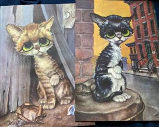 4 Lithograph Prints of Big Eyed Cats by Gigi