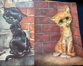 4 Lithograph Prints of Big Eyed Cats by Gigi