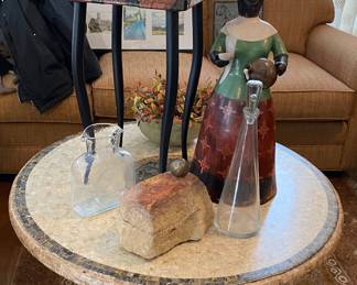 Mosaic style round coffee table with home decor