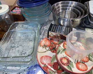 Kitchen bakeware and Williams Sonoma serving pieces