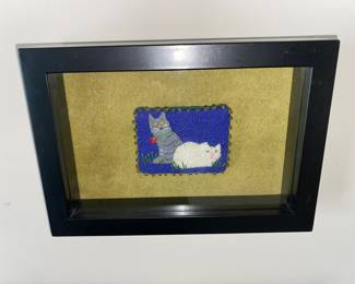 Tiny framed felted cats