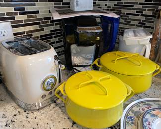 Toaster, coffee maker, yellow enamel MCM Dansk cookware