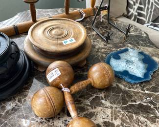 Chinese porcelain wood stands antique rattles