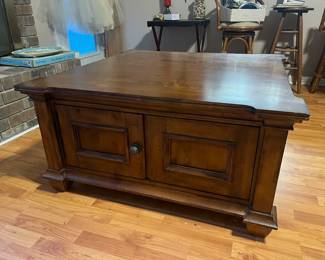 Coffee table w/storage all around. $325. 40x40x20.5. All items available for pre-sale with pre-sale shopping appointments. Please text 985 507-6684 to schedule an appointment to shop before the scheduled sale. 