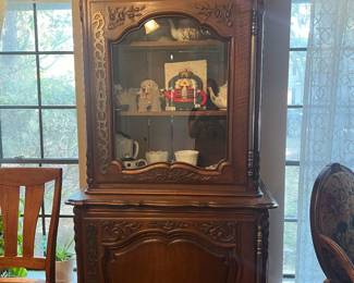 Intricate China Cabinet. 38x82x21. $950. All items available for pre-sale with pre-sale shopping appointments. Please text 985 507-6684 to schedule an appointment to shop before the scheduled sale. 