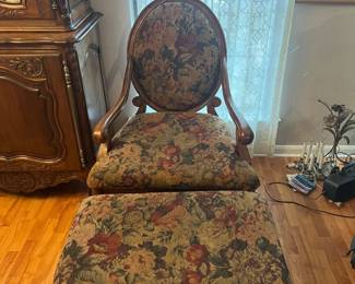 Floral Chair w/Ottoman. Chair- $285. 31x43x24. Ottoman- 31x18x21. All items available for pre-sale with pre-sale shopping appointments. Please text 985 507-6684 to schedule an appointment to shop before the scheduled sale. 