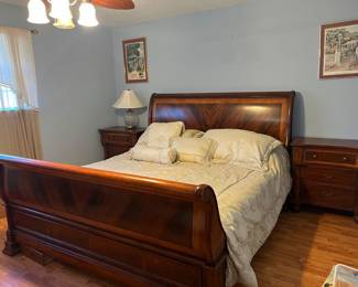 King Bed w/mattresses. Entire Set $1500. We also have matching dresser with mirror and 2 nightstands. All items available for pre-sale with pre-sale shopping appointments. Please text 985 507-6684 to schedule an appointment to shop before the scheduled sale. 