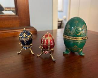 Metal Eggs w/contents. $20 each. All items available for pre-sale with pre-sale shopping appointments. Please text 985 507-6684 to schedule an appointment to shop before the scheduled sale. 