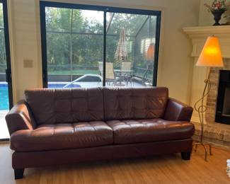 Chateau D'Ax Leather Tufted A-Line Stationary Sofa in chocolate brown, 41 x 36 x 91