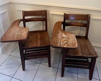 1 & 2 of (3) children's antique school desks